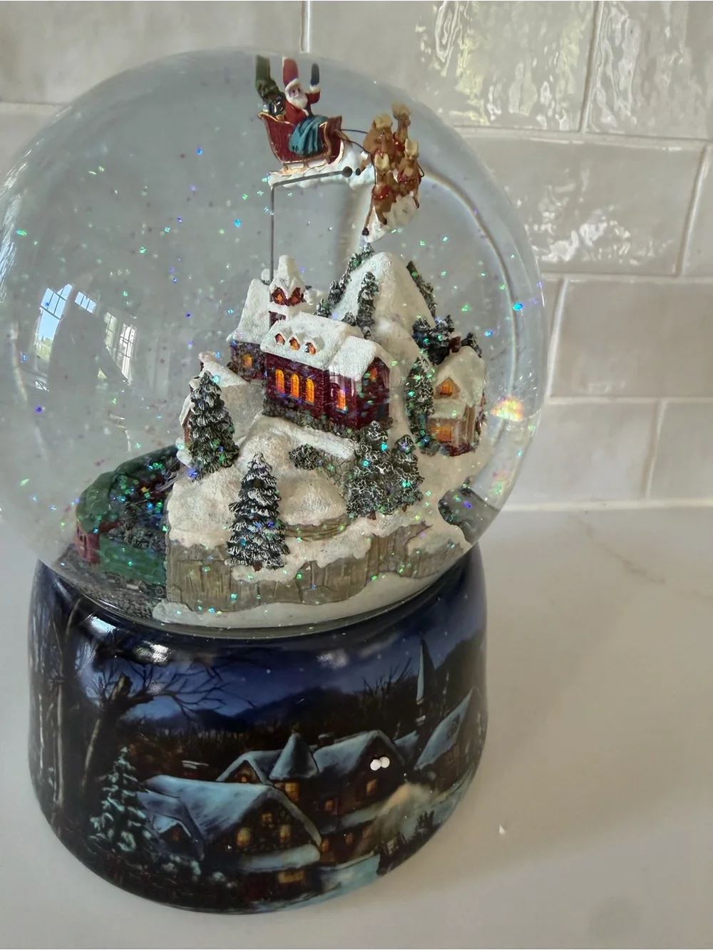 Festive Snow Globe Holiday Village with Train - White & Red